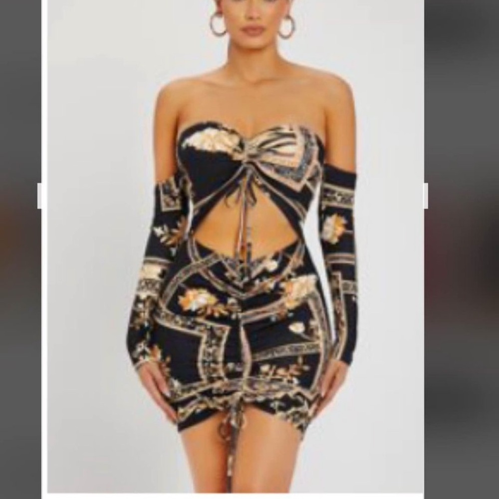 Black and gold baroque style print cut out dress size L